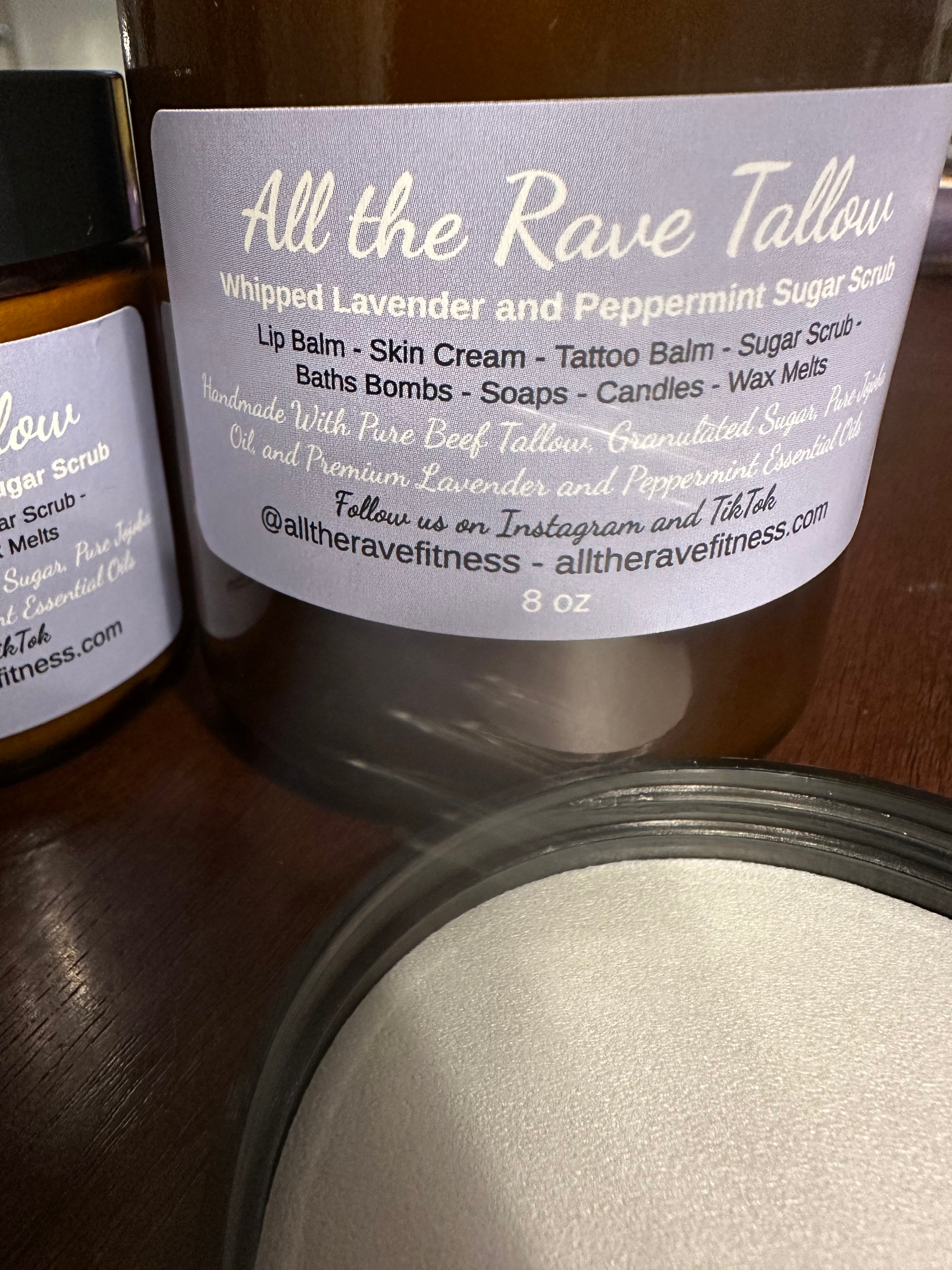 Whipped Tallow Sugar Scrub Lavender and Peppermint 8oz