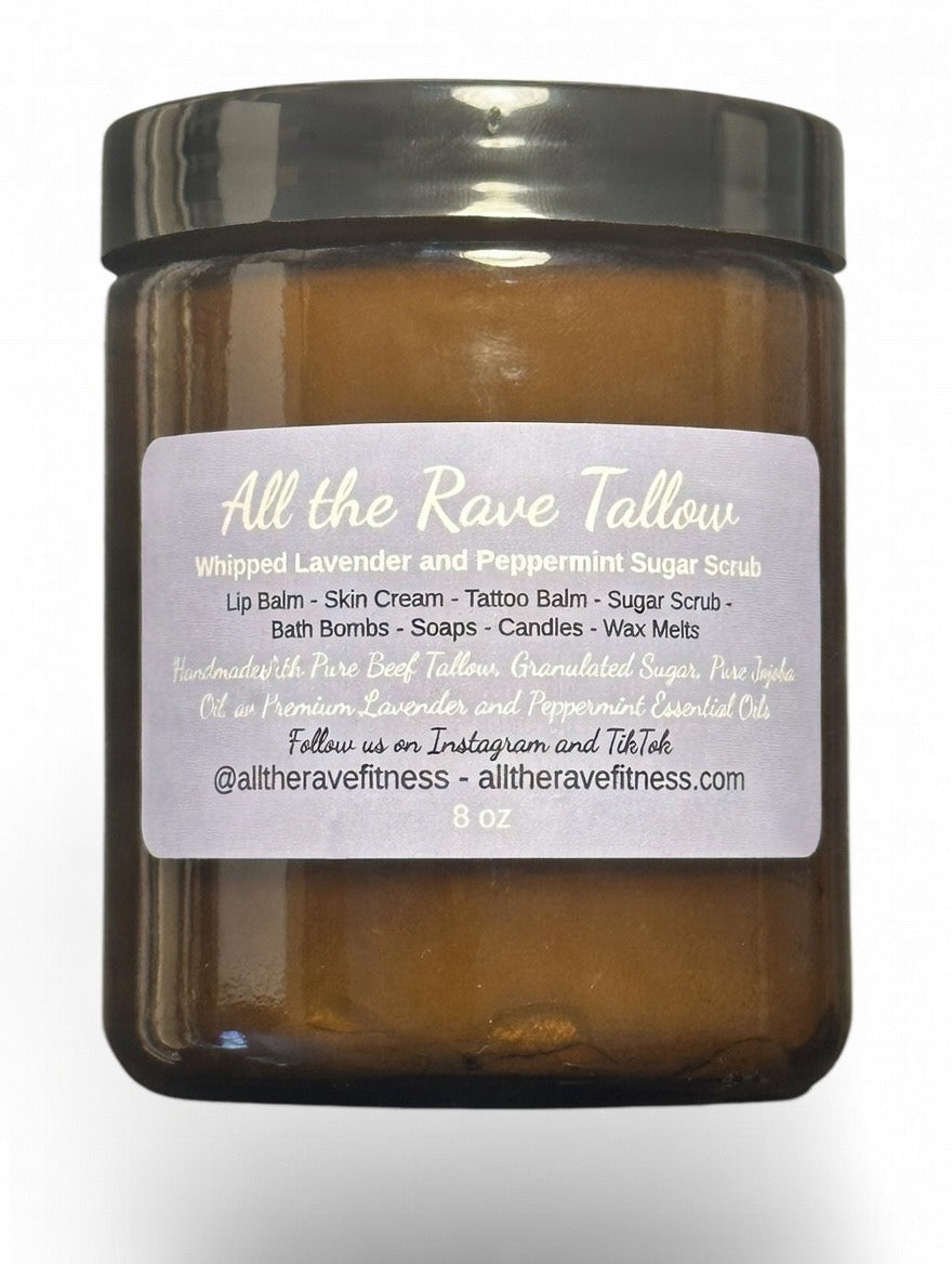 Whipped Beef Tallow Sugar Scrub Lavender and Peppermint 8oz